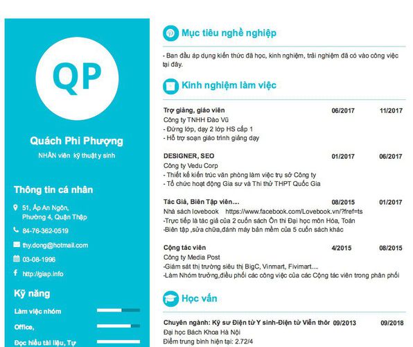 Mẫu CV NHÂN viên  kỹ thuật y sinh