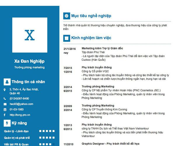 Mẫu CV Trưởng phòng marketing