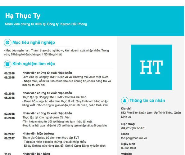 Gợi ý cách viết Mẫu CV tham khảo Nhân viên chứng từ XNK tại Công ty  Kaizen Hải Phòng