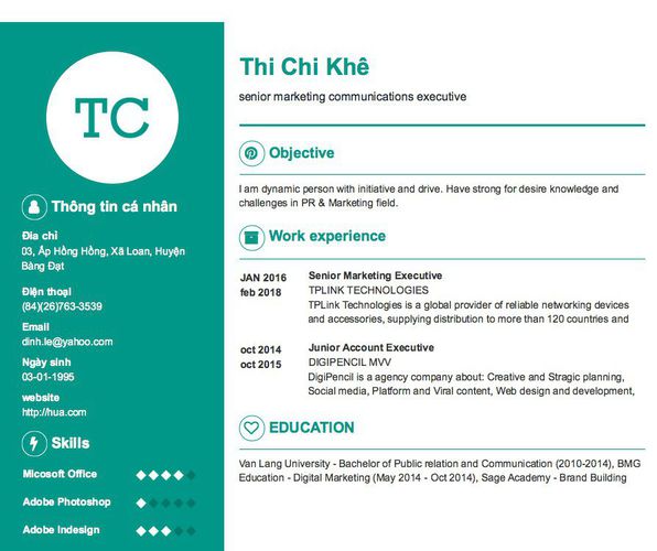 Mẫu CV senior marketing communications executive