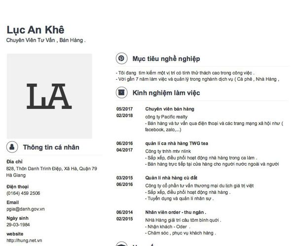 Mẫu CV Chuyên Viên Tư Vấn , Bán Hàng .