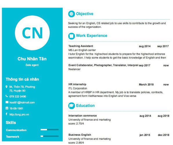 Mẫu CV Sale agent