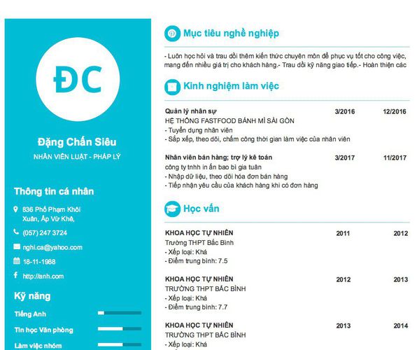 Mẫu CV NHÂN VIÊN LUẬT - PHÁP LÝ