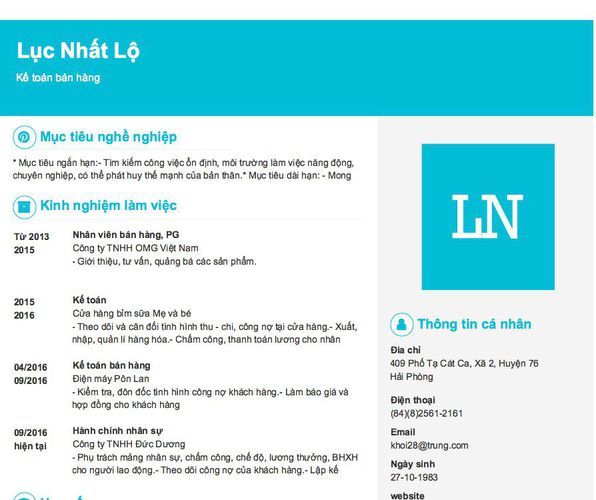 Mẫu CV Kế toán bán hàng
