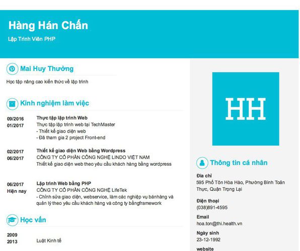 Mẫu CV Lập Trình Viên PHP