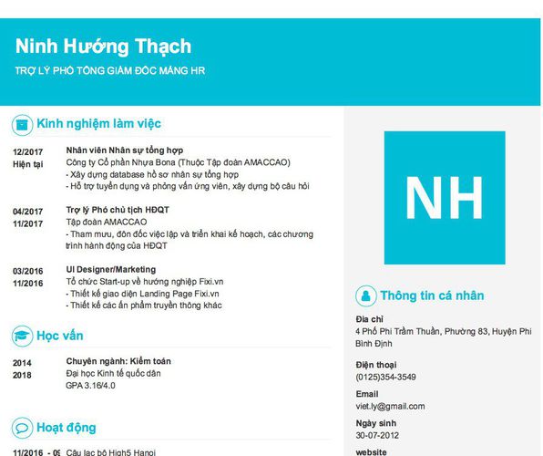Mẫu CV TRỢ LÝ PHÓ TỔNG GIÁM ĐỐC MẢNG HR