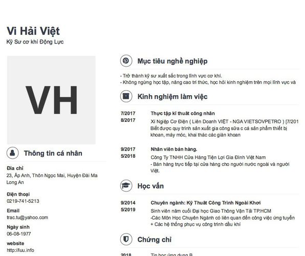 Gợi ý cách viết Mẫu CV tham khảo Kỹ Sư cơ khí Động Lực
