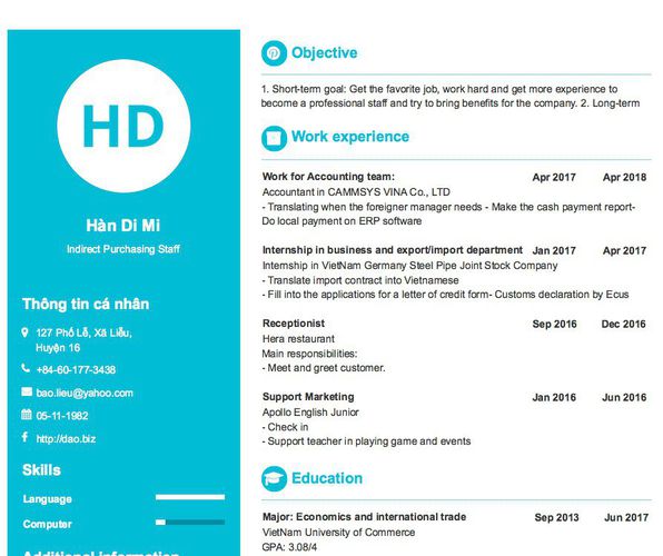 Mẫu CV Indirect Purchasing Staff