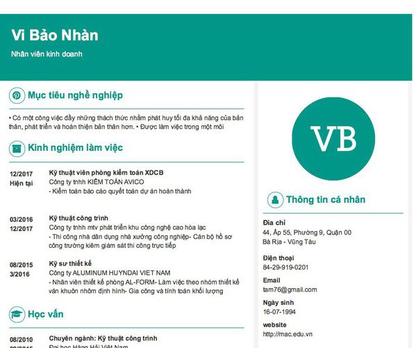 Mẫu CV Nhân viên kinh doanh