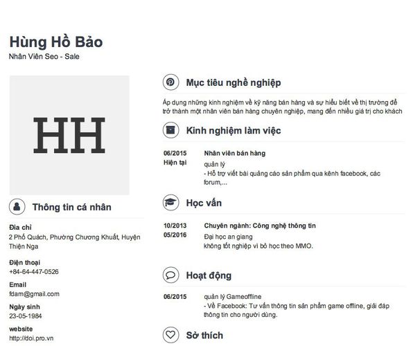 Mẫu CV Nhân Viên Seo - Sale
