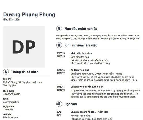 Mẫu CV Giao Dịch viên