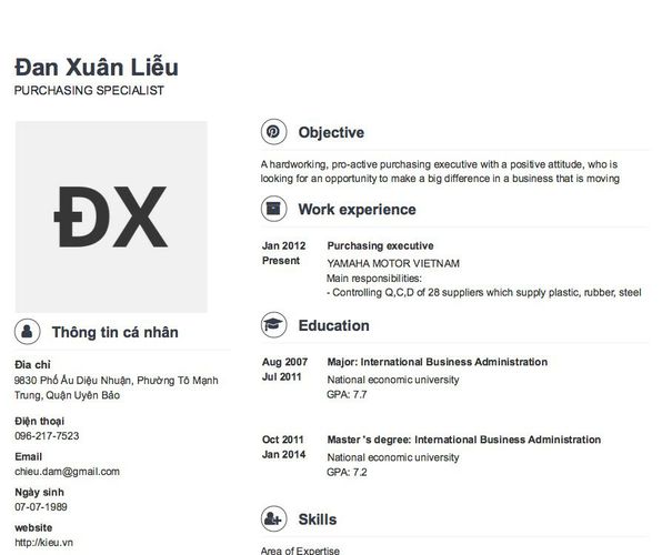 Mẫu CV PURCHASING SPECIALIST