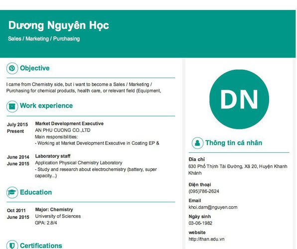 Mẫu CV Sales / Marketing / Purchasing