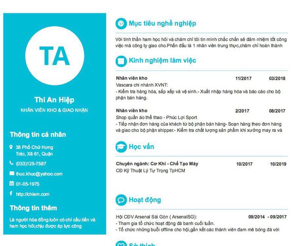 Mẫu CV NHÂN VIÊN KHO & GIAO NHẬN