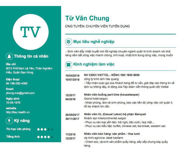 Gợi ý cách viết Mẫu CV tham khảo ỨNG TUYỂN: CHUYÊN VIÊN TUYỂN DỤNG