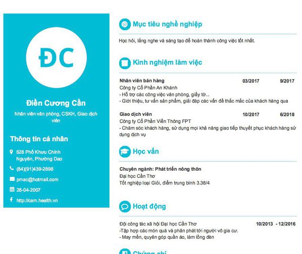 Mẫu CV Nhân viên văn phòng, CSKH, Giao dịch viên