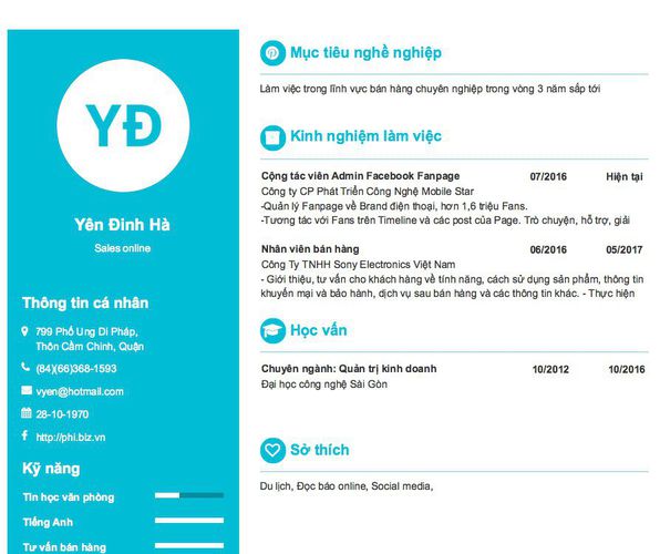 Mẫu CV Sales online