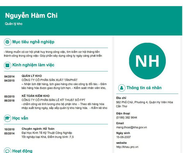 Gợi ý cách viết Mẫu CV tham khảo Quản lý kho