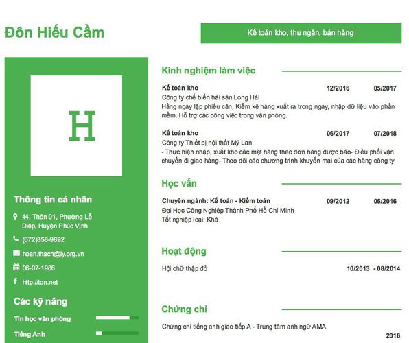 Gợi ý cách viết Mẫu CV tham khảo Kế toán kho, thu ngân, bán hàng