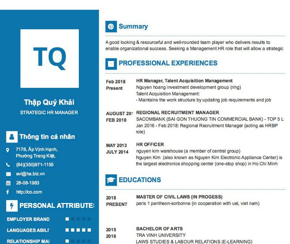 Mẫu CV STRATEGIC HR MANAGER