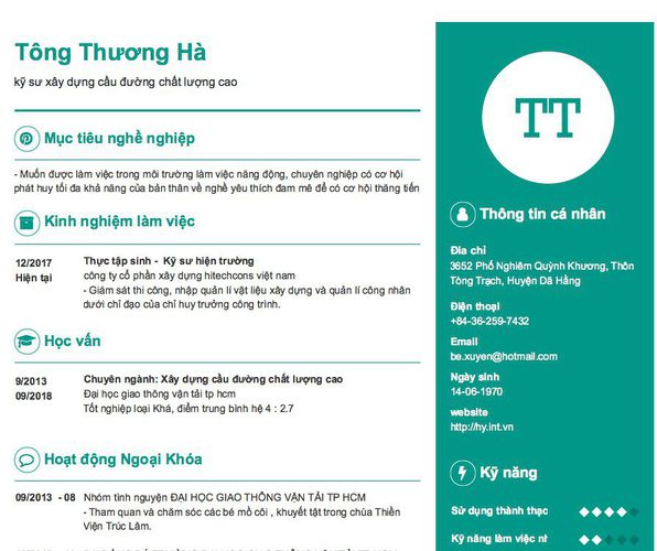 Gợi ý cách viết Mẫu CV tham khảo kỹ sư xây dựng cầu đường chất lượng cao