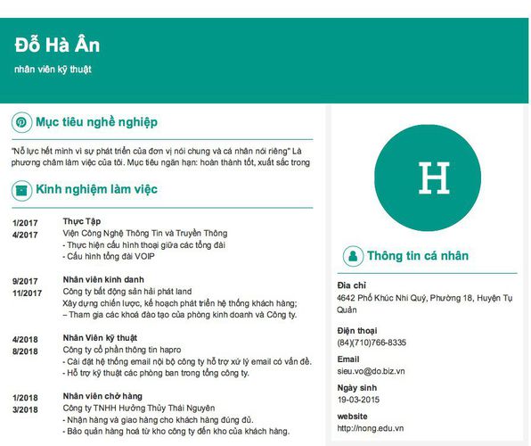 Mẫu CV nhân viên kỹ thuật