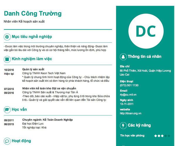 Gợi ý cách viết Mẫu CV tham khảo Nhân viên Kế hoạch sản xuất