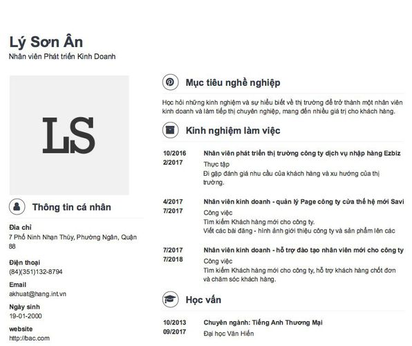 Mẫu CV Nhân viên Phát triển Kinh Doanh