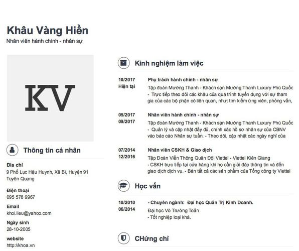 Mẫu CV Nhân viên hành chính - nhân sự