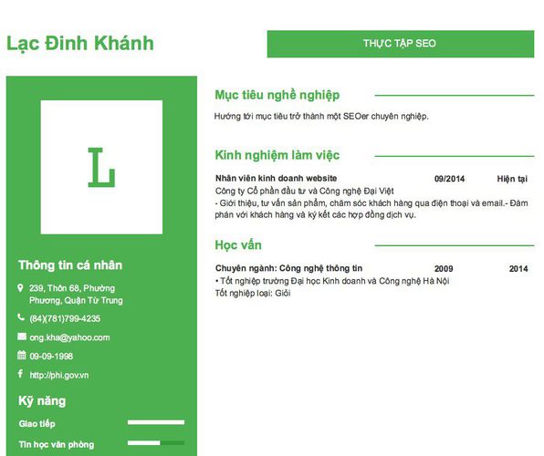 Mẫu CV THỰC TẬP SEO