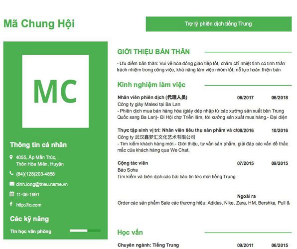 Gợi ý cách viết Mẫu CV tham khảo Trợ lý phiên dịch tiếng Trung