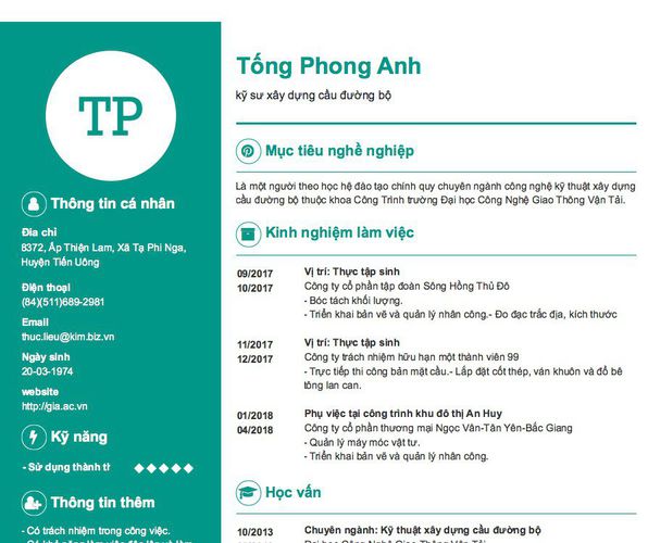 Gợi ý cách viết Mẫu CV tham khảo kỹ sư xây dựng cầu đường bộ