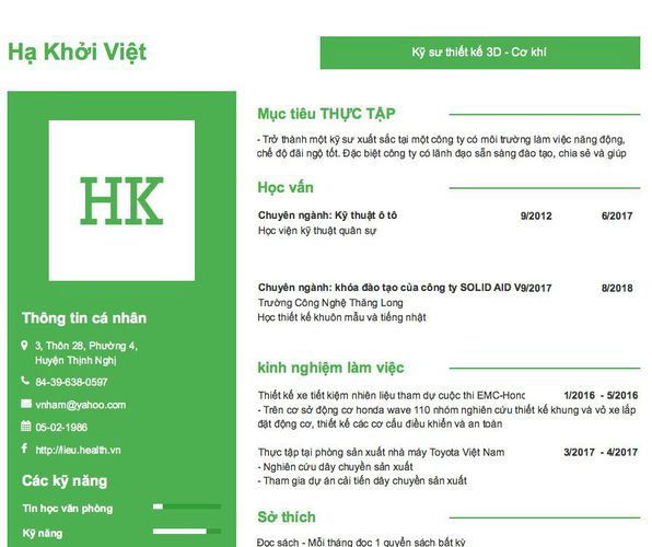 Mẫu CV Kỹ sư thiết kế 3D - Cơ khí