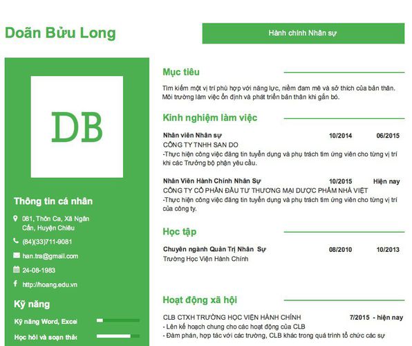 Gợi ý cách viết Mẫu CV tham khảo Hành chính Nhân sự