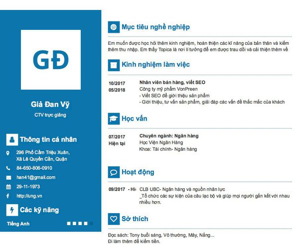 Mẫu CV CTV trực giảng
