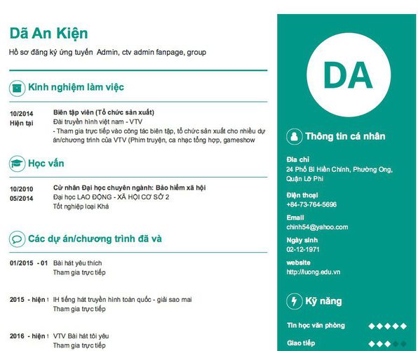 Mẫu CV Hồ sơ đăng ký ứng tuyển  Admin, ctv admin fanpage, group