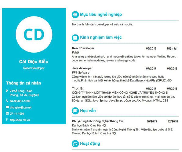Mẫu CV React Developer