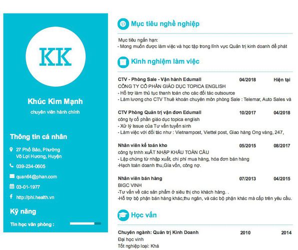 Mẫu CV chuyên viên hành chính