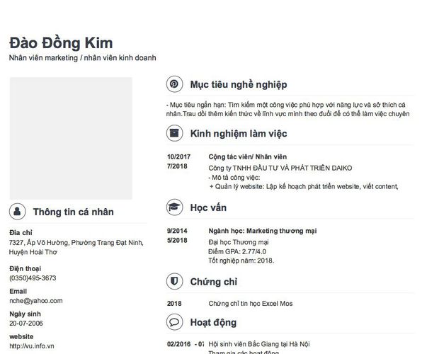 Gợi ý cách viết Mẫu CV tham khảo Nhân viên marketing / nhân viên kinh doanh