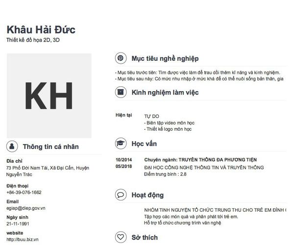 Mẫu CV Thiết kế đồ họa 2D, 3D