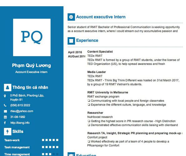 Mẫu CV Account Executive intern