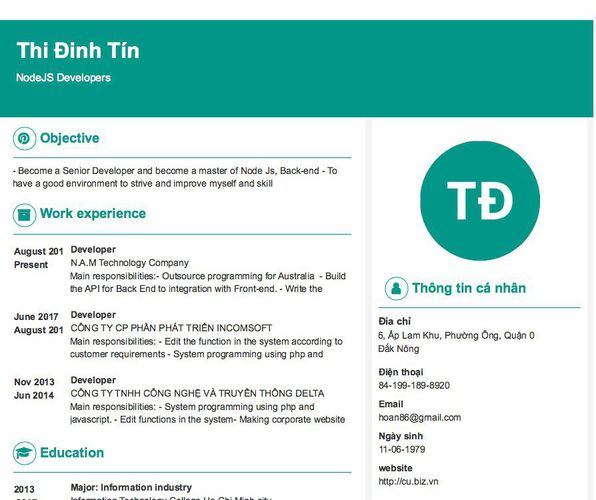 Mẫu CV NodeJS Developers