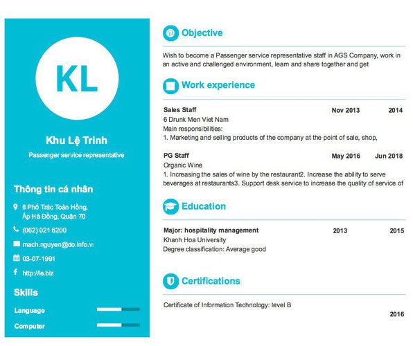 Mẫu CV Passenger service representative