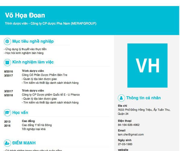 Mẫu CV Trình dược viên - Công ty CP dược Pha Nam (MERAPGROUP)