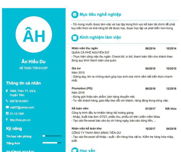 Mẫu CV KẾ TOÁN TỔNG HỢP