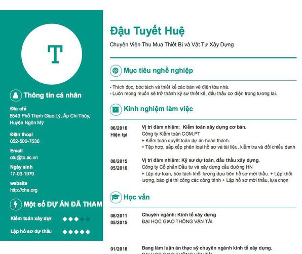 Gợi ý cách viết Mẫu CV tham khảo Chuyên Viên Thu Mua Thiết Bị và Vật Tư Xây Dựng