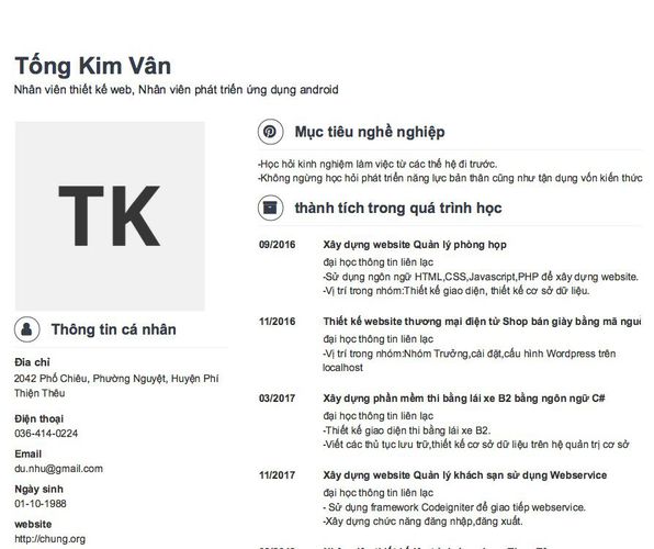 Mẫu CV Nhân viên thiết kế web, Nhân viên phát triển ứng dụng android