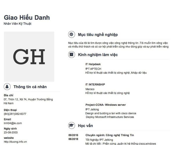 Mẫu CV Nhân Viên Kỹ Thuật
