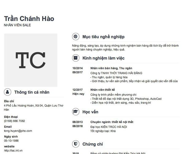 Mẫu CV NHÂN VIÊN SALE