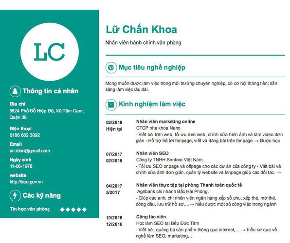 Mẫu CV Nhân viên hành chính văn phòng
